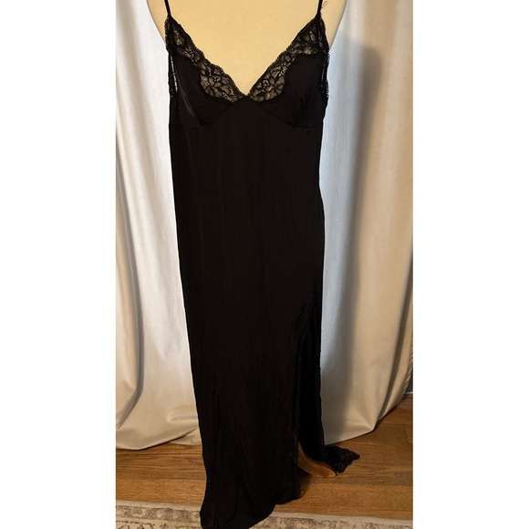 Y2k Victoria's Secret Black Lace Vintage Maxi Gown Slip Black Long Lace Slit